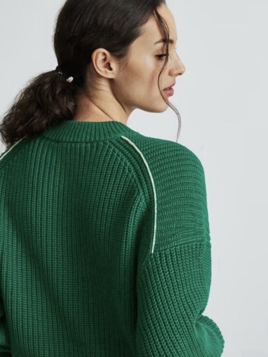 Everlane Womens Organic Cotton Chunky Knit Sweater Green Small Cropped Minimalis - Picture 7 of 12